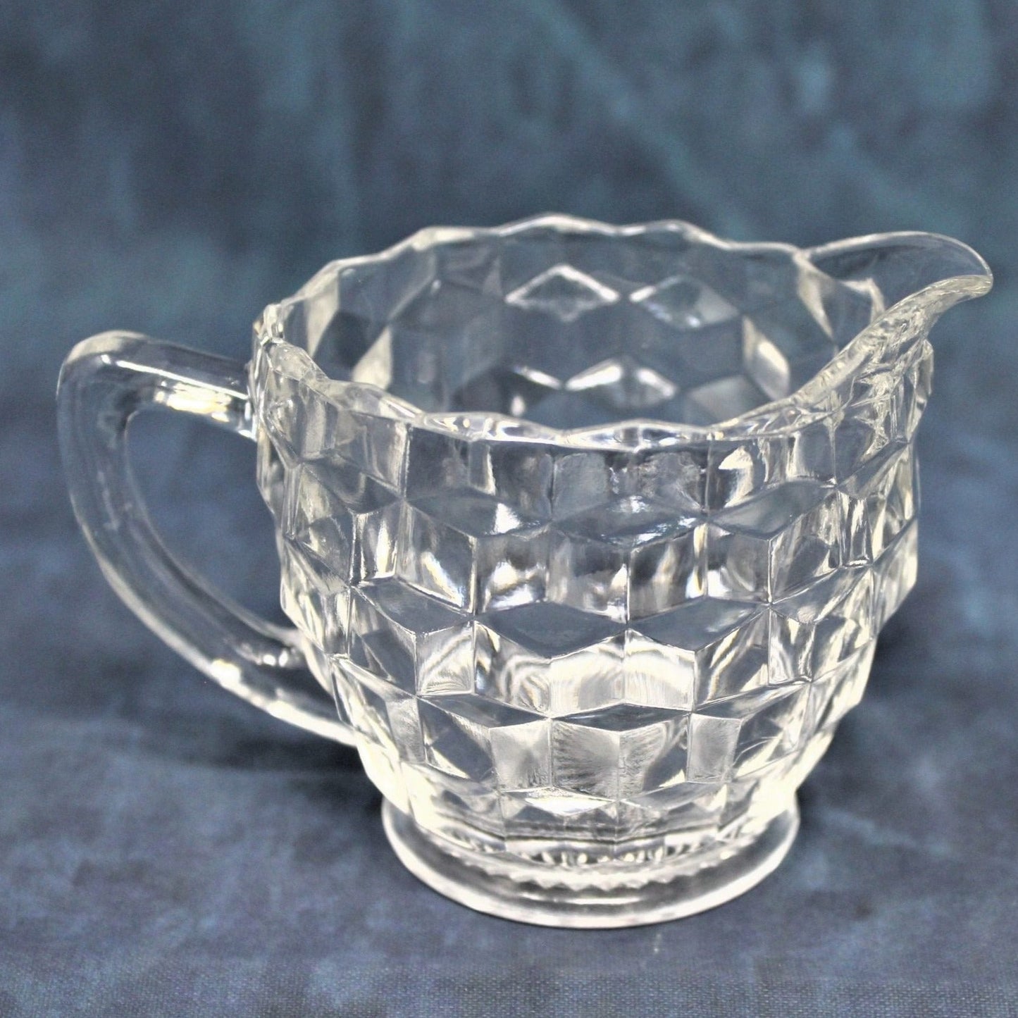 Creamer & Open Sugar, Jeannette Glass, Cube Clear, Vintage