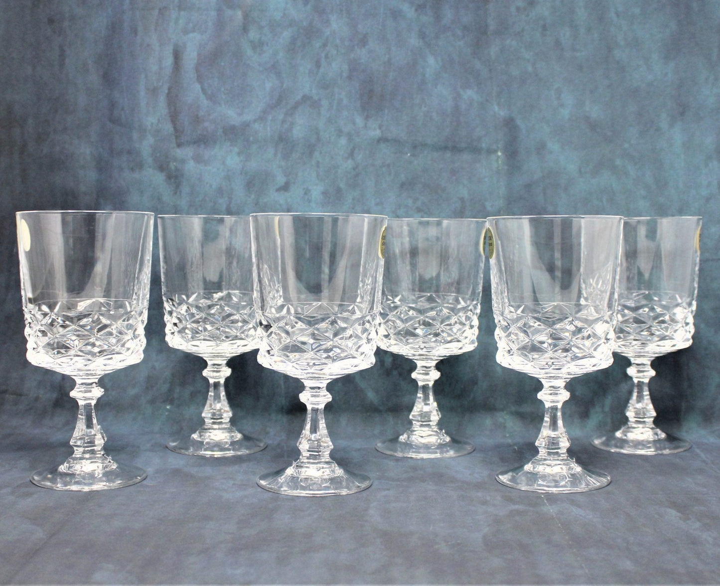 Water Goblets, Cristal d'Arques, Diamond, Set of 6, France, Vintage