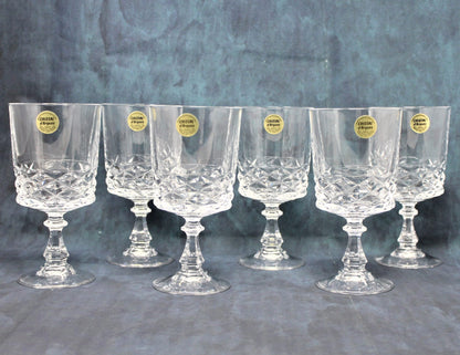 Water Goblets, Cristal d'Arques, Diamond, Set of 6, France, Vintage
