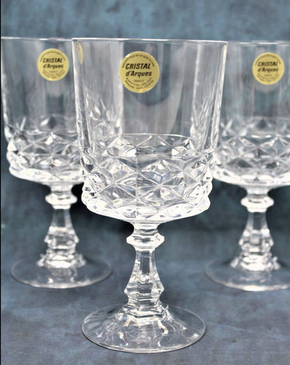 Water Goblets, Cristal d'Arques, Diamond, Set of 6, France, Vintage