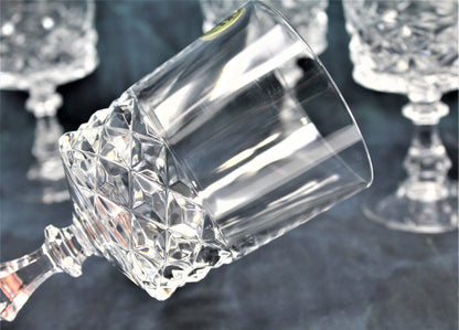 Water Goblets, Cristal d'Arques, Diamond, Set of 6, France, Vintage