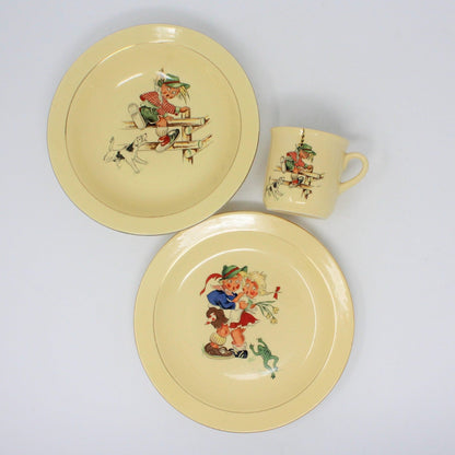 Child Dinnerware Set, Figgjo Flint, FIG6 Children and Frog, (3 Pcs),Vintage RARE