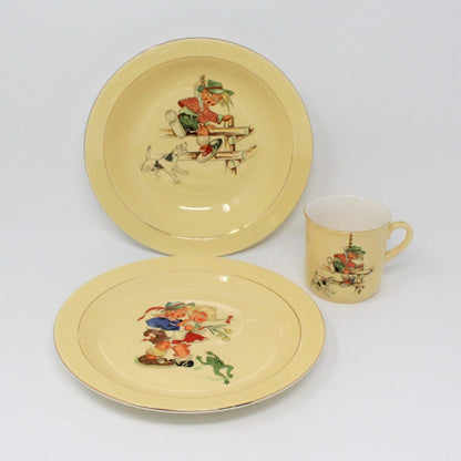 Child Dinnerware Set, Figgjo Flint, FIG6 Children and Frog, (3 Pcs),Vintage RARE