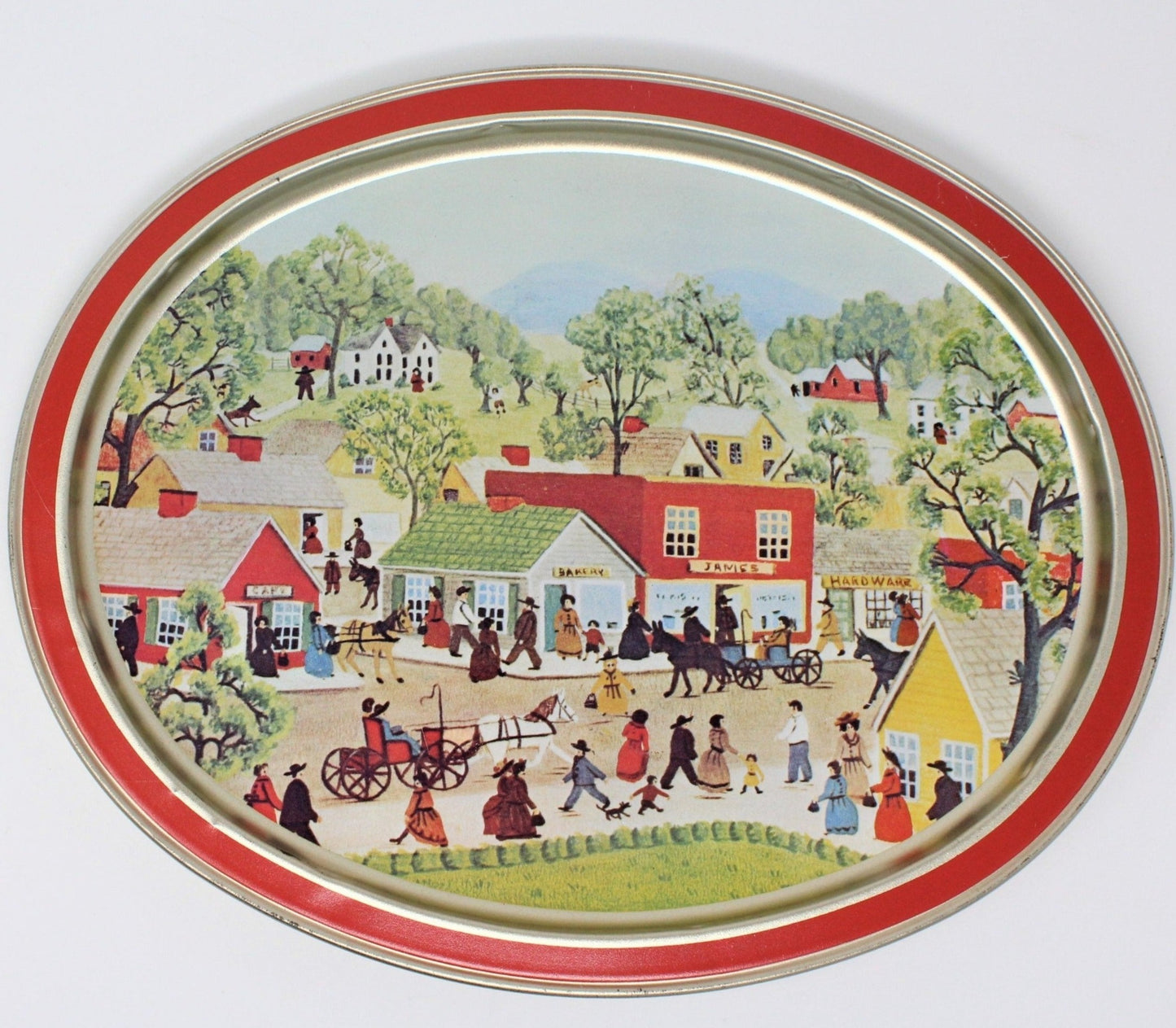 vintage metal serving tray, Shopping on Main Street by Melvin Bolstad