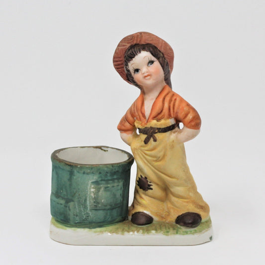 Candle Holders, Jasco Luvkins Figurine, Country Girl with Barrell, Votive, Vintage