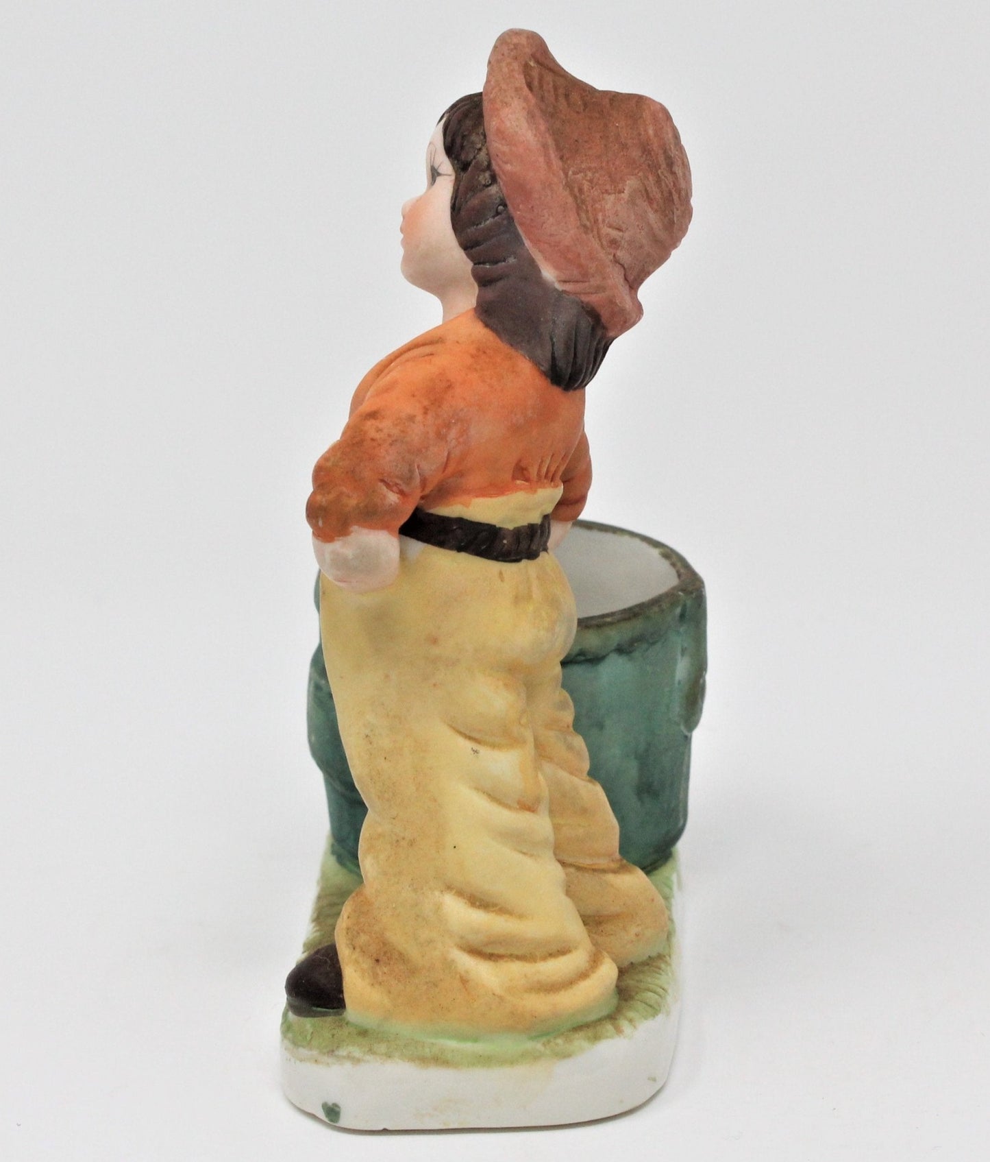 Candle Holders, Jasco Luvkins Figurine, Farmer with Barrell, Votive, Vintage