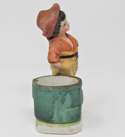 Candle Holders, Jasco Luvkins Figurine, Farmer with Barrell, Votive, Vintage