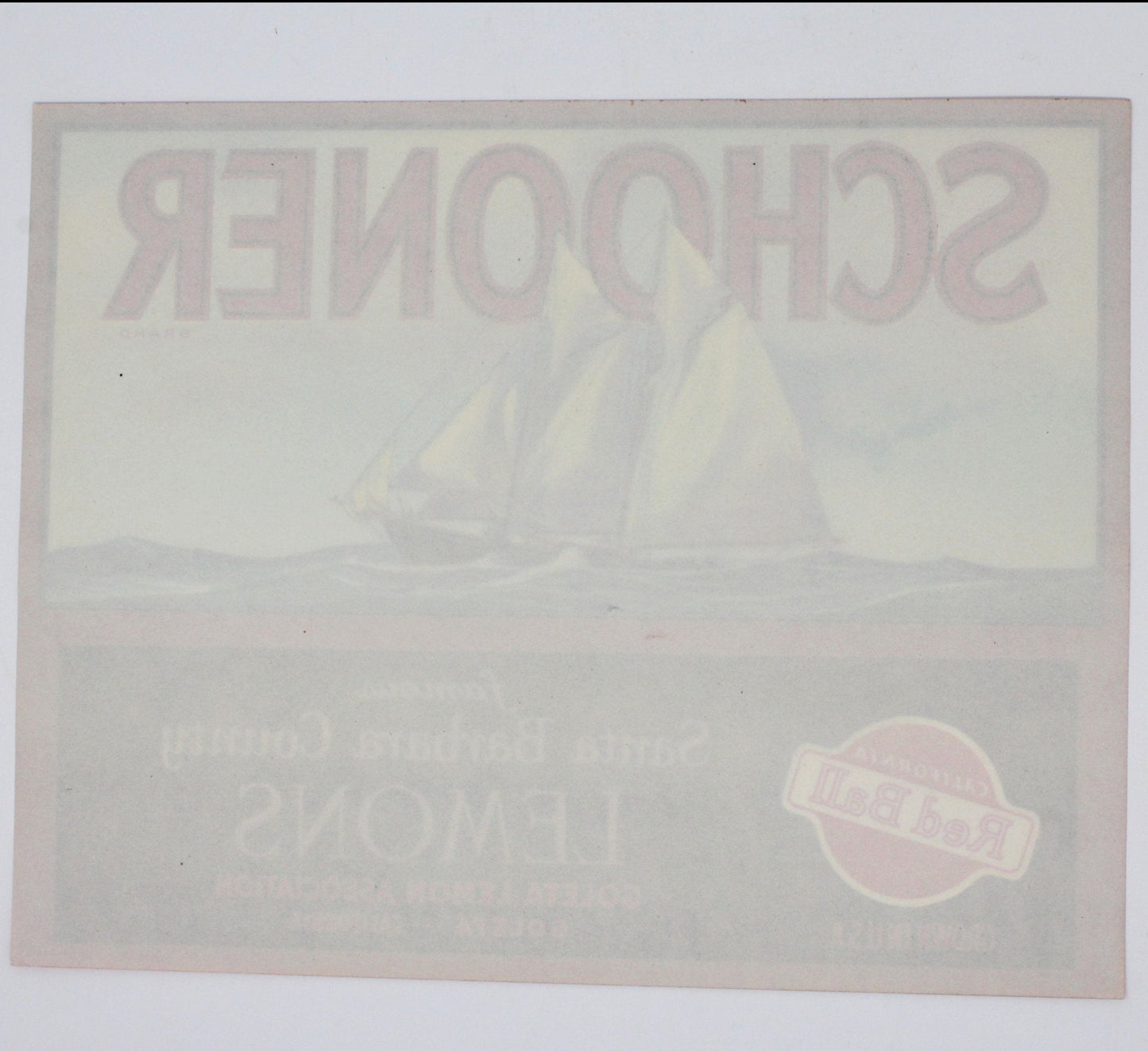 Crate Label, Schooner, Santa Barbara County Lemons, Original Lithograph, Vintage NOS