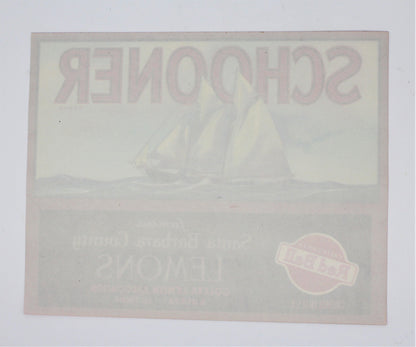 Crate Label, Schooner, Santa Barbara County Lemons, Original Lithograph, Vintage NOS