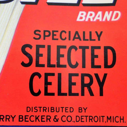 Crate Label, Red Bill Celery, Original Lithograph, 1930's, NOS, Vintage
