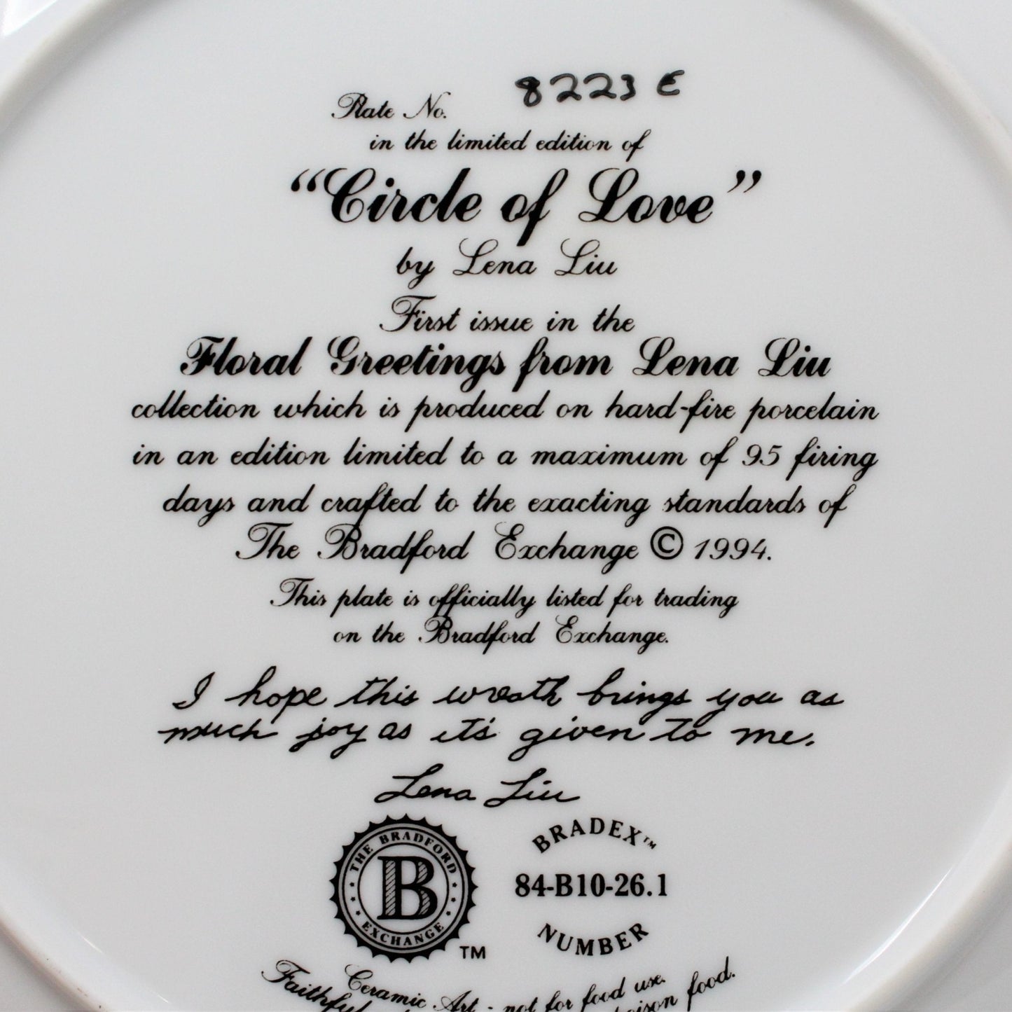Decorative Plate, Bradford Exchange, Circle of Love by Lena Liu, 1994
