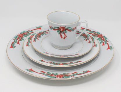 Dinnerware, Tienshan Fairfield, Poinsettia & Ribbons, 16 Pcs, Vintage, SOLD