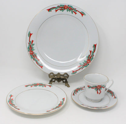 Dinnerware, Tienshan Fairfield, Poinsettia & Ribbons, 16 Pcs, Vintage, SOLD