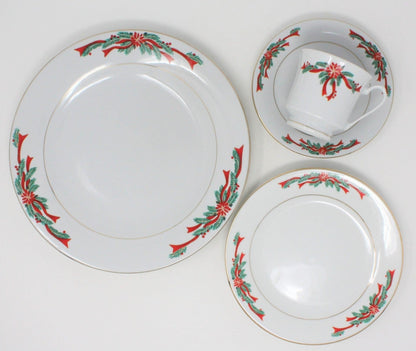 Dinnerware, Tienshan Fairfield, Poinsettia & Ribbons, 16 Pcs, Vintage, SOLD