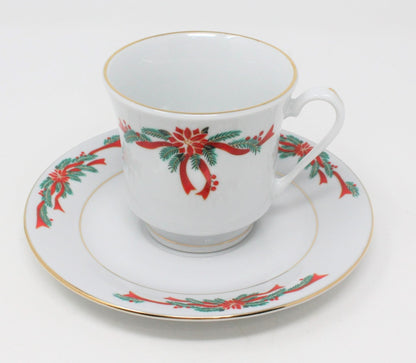 Dinnerware, Tienshan Fairfield, Poinsettia & Ribbons, 16 Pcs, Vintage, SOLD