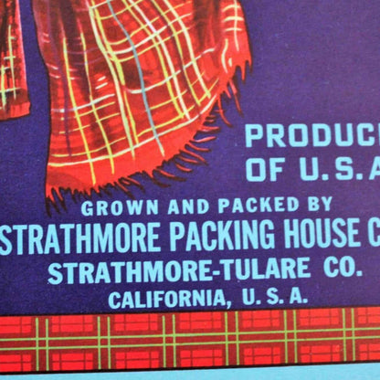 Crate Label, Strathmore Sunkist Oranges, Original Lithograph, 1930's NOS, Vintage