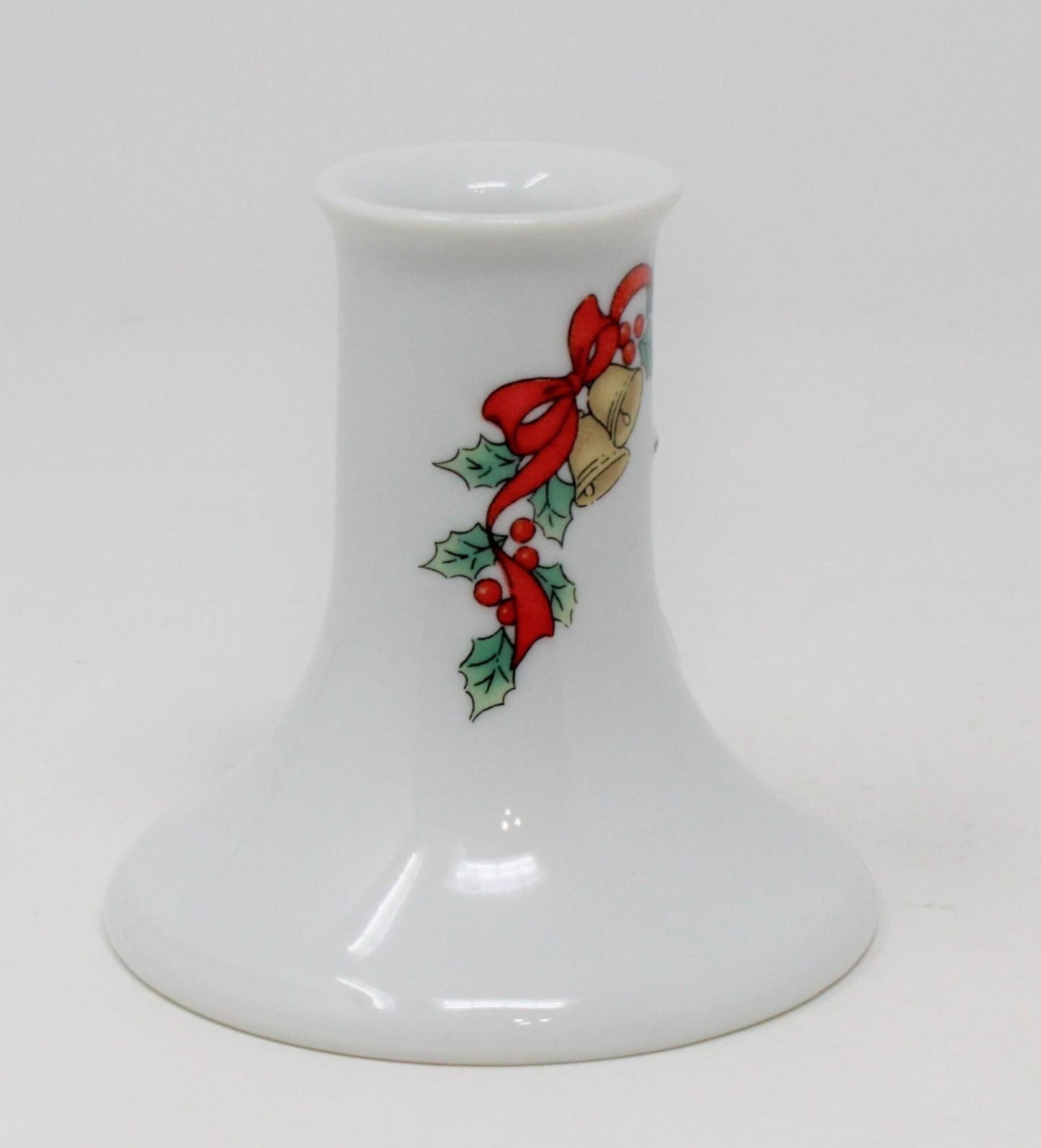 Candle Holder, Christmas Goose with Red Ribbon & Bells, Porcelain Vintage