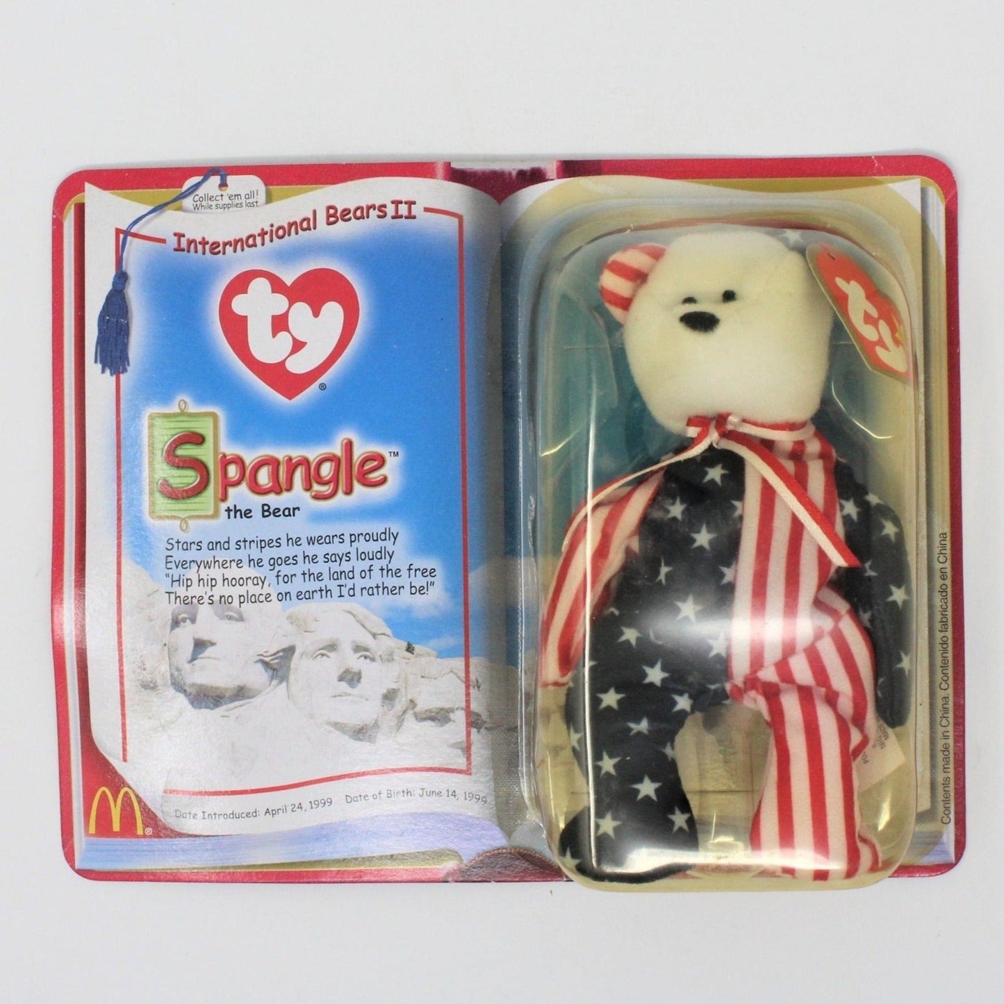 Beanie Babies, McDonald's International Bear, Spangle the Bear, 1999 NIB