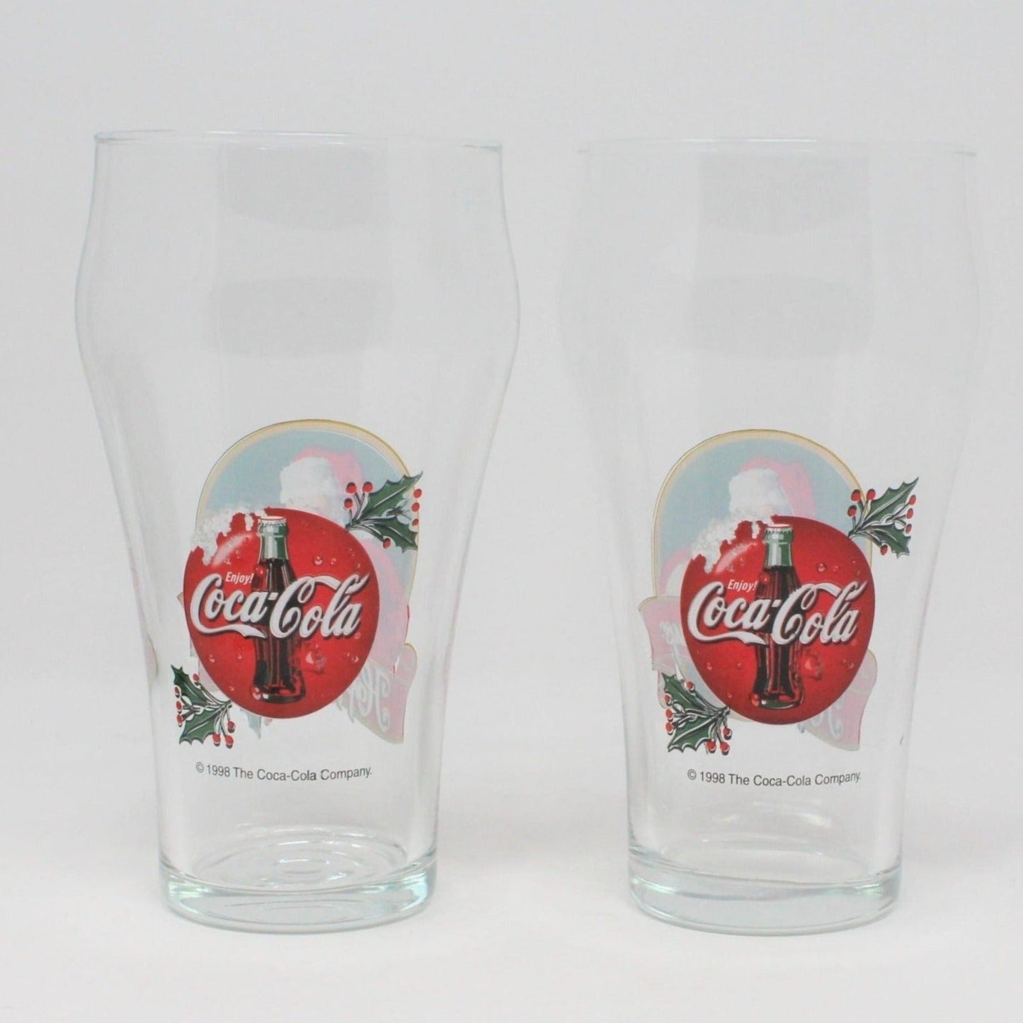 Coca Cola Bell Glasses, Happy Holidays, Santa, Set of 2