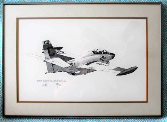 Print, Joe Milich, Navy T-2C Buckeye, Framed, Signed and Numbered, Vintage