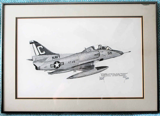 Print, Joe Milich, McDonnell Douglas Skyhawk, Framed Signed, Vintage