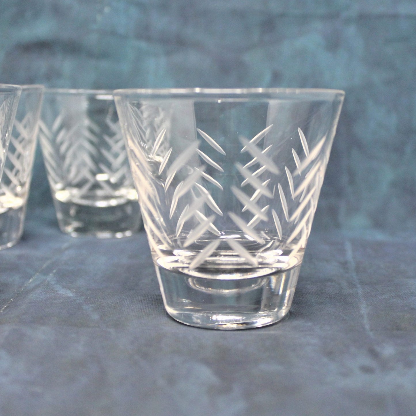 Whiskey Neat Glasses, Javit Badash, Rain, Set of 8, Hand Cut Crystal, Vintage