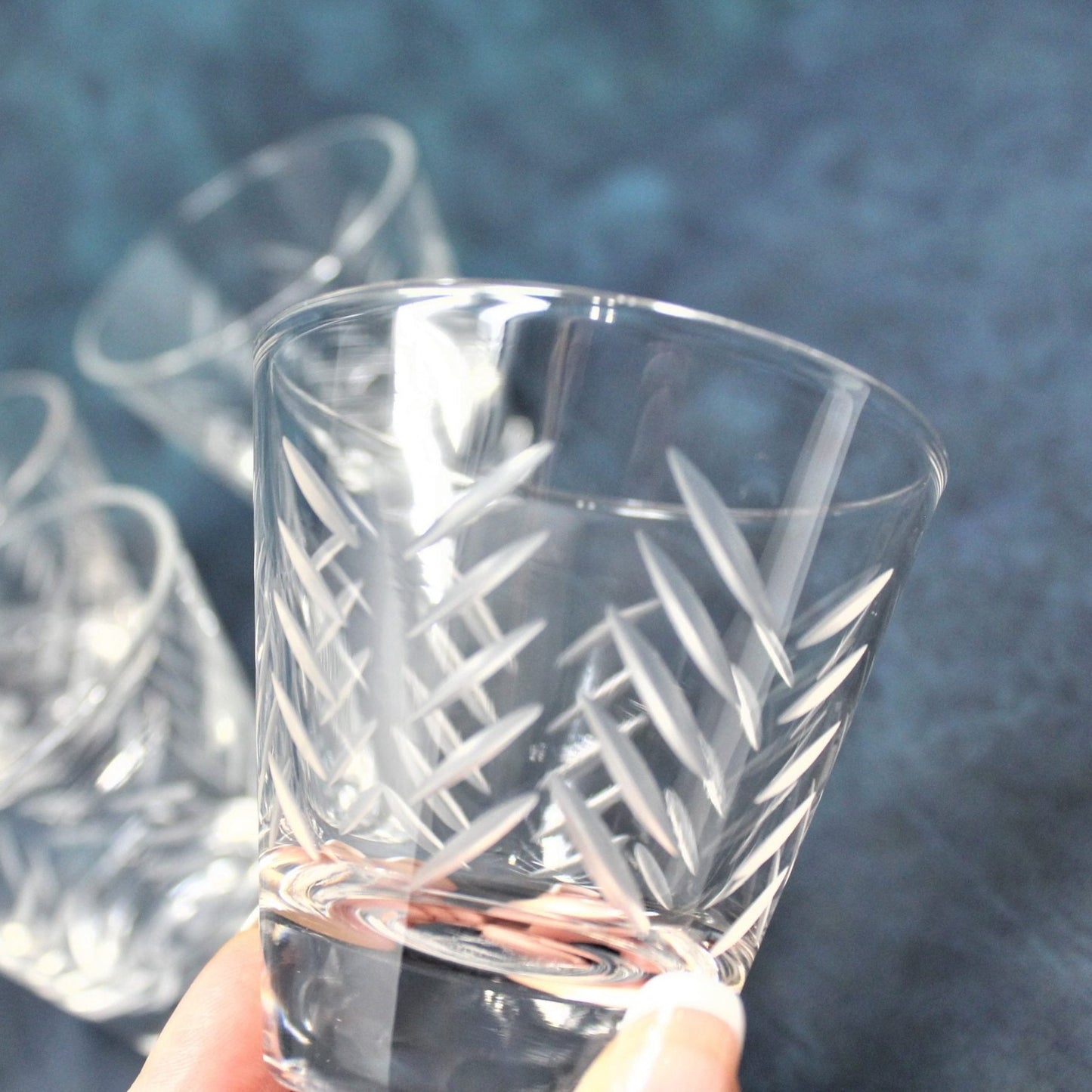 Whiskey Neat Glasses, Javit Badash, Rain, Set of 8, Hand Cut Crystal, Vintage