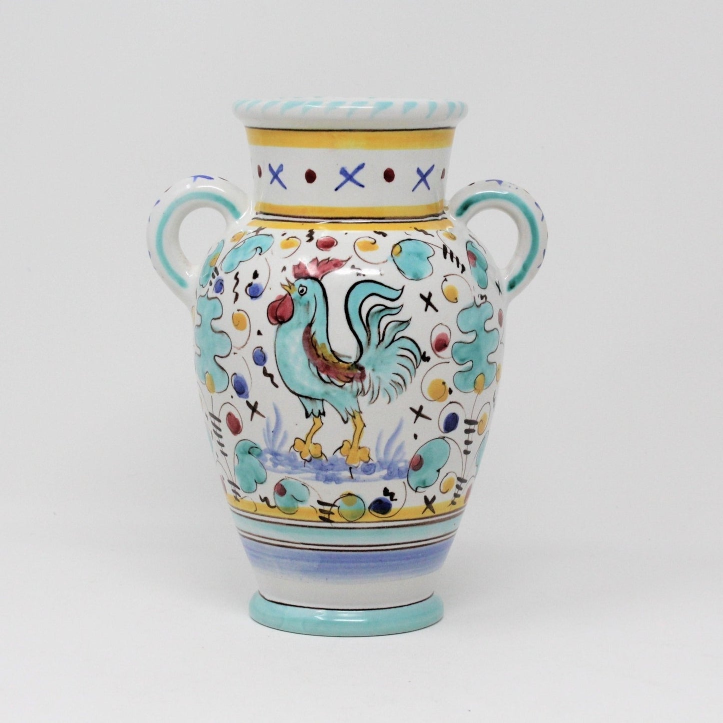 Vase, Deruta Pottery, Green Rooster Urn, Italian Majolica