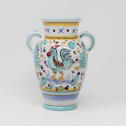 Vase, Deruta Pottery, Green Rooster Urn, Italian Majolica