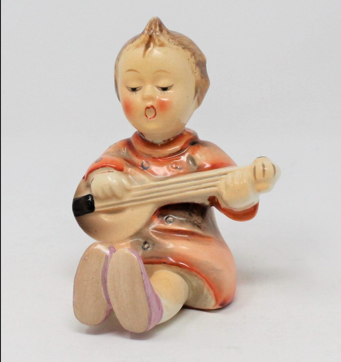 Figurine, Girl Playing Banjo, Hummel Style, Akiyama Japan, Vintage