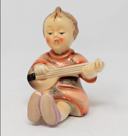 Figurine, Girl Playing Banjo, Hummel Style, Akiyama Japan, Vintage