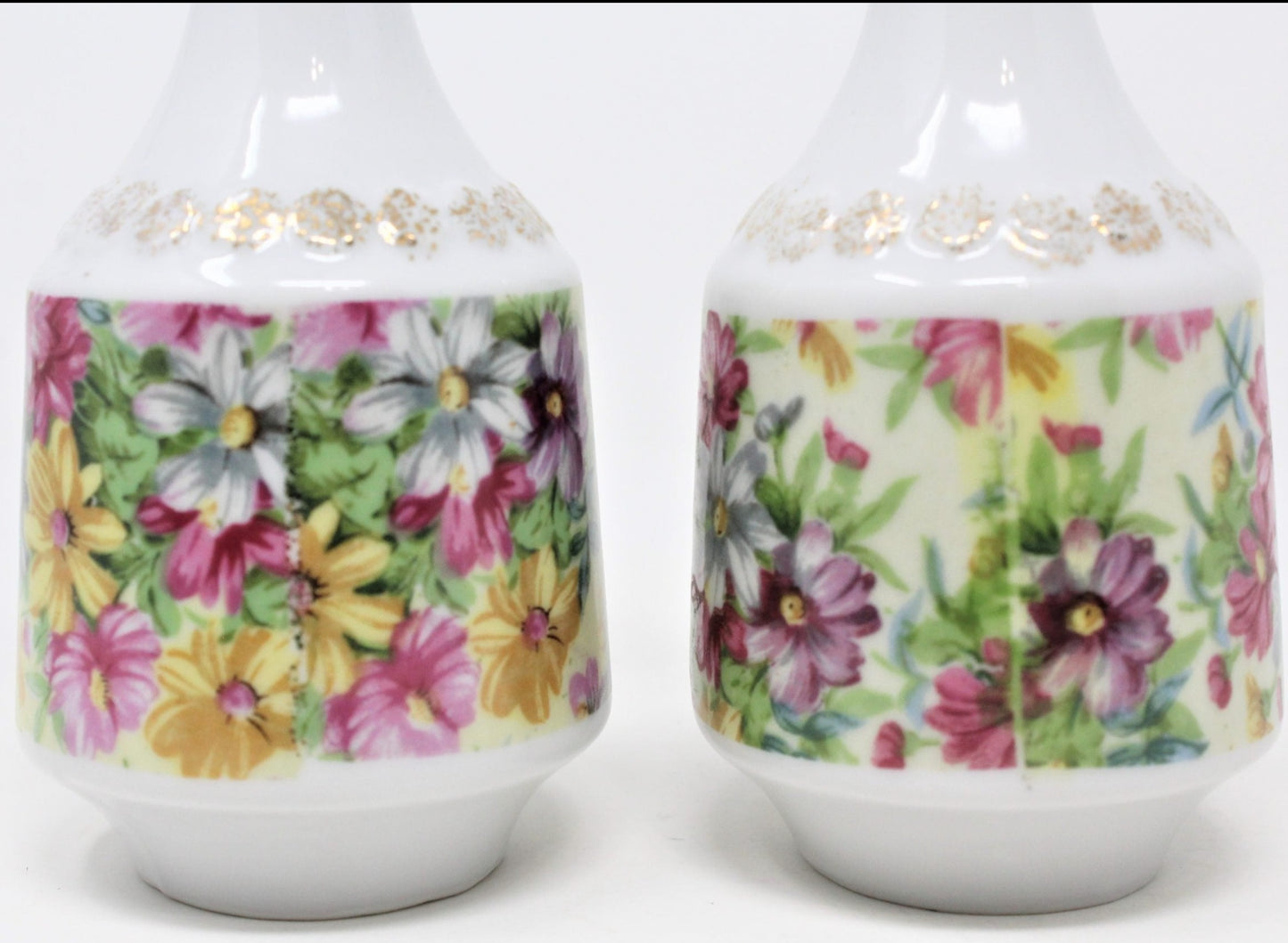 Cruets, Floral Porcelain with Gold accents, Set of 2, Vintage, Japan