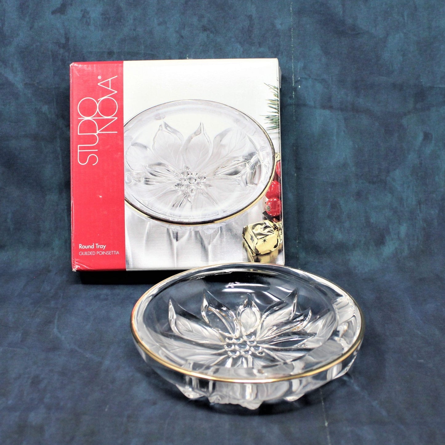Bon Bon / Candy Dish, Studio Nova, Gilded Poinsettia, Round Tray in Box, Vintage