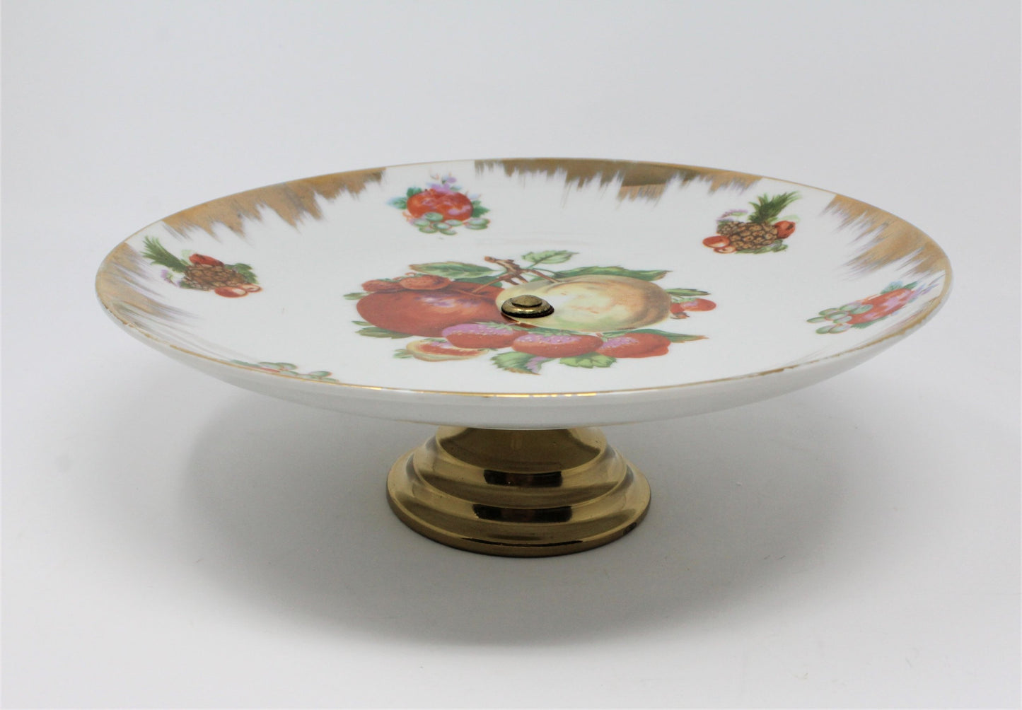 Cake Stand, Napco, Fruit Orchard, Brushed Gold, Vintage