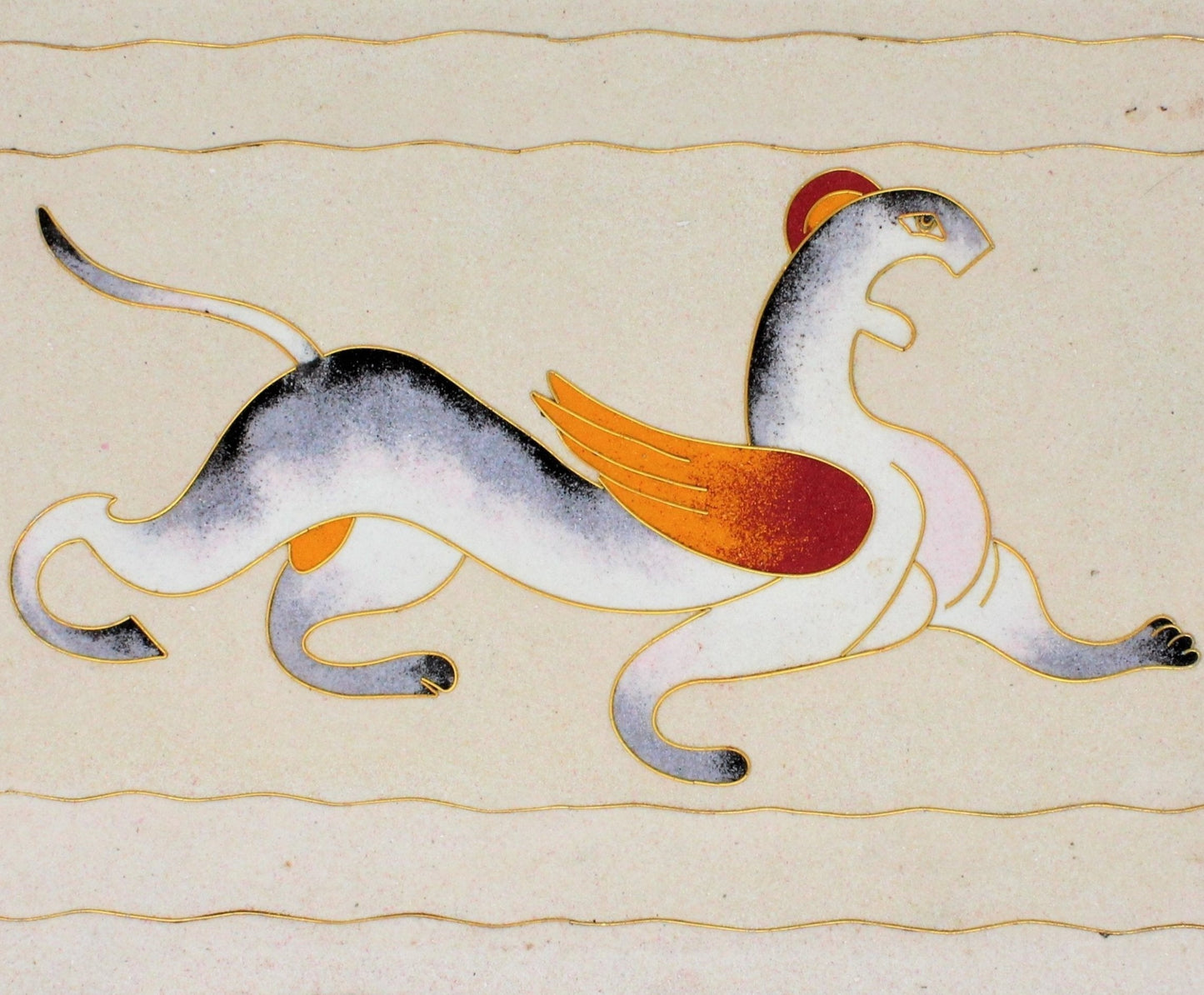 Sand Art, Aq Bar / Mythological Winged Cat, Unsigned, Vintage