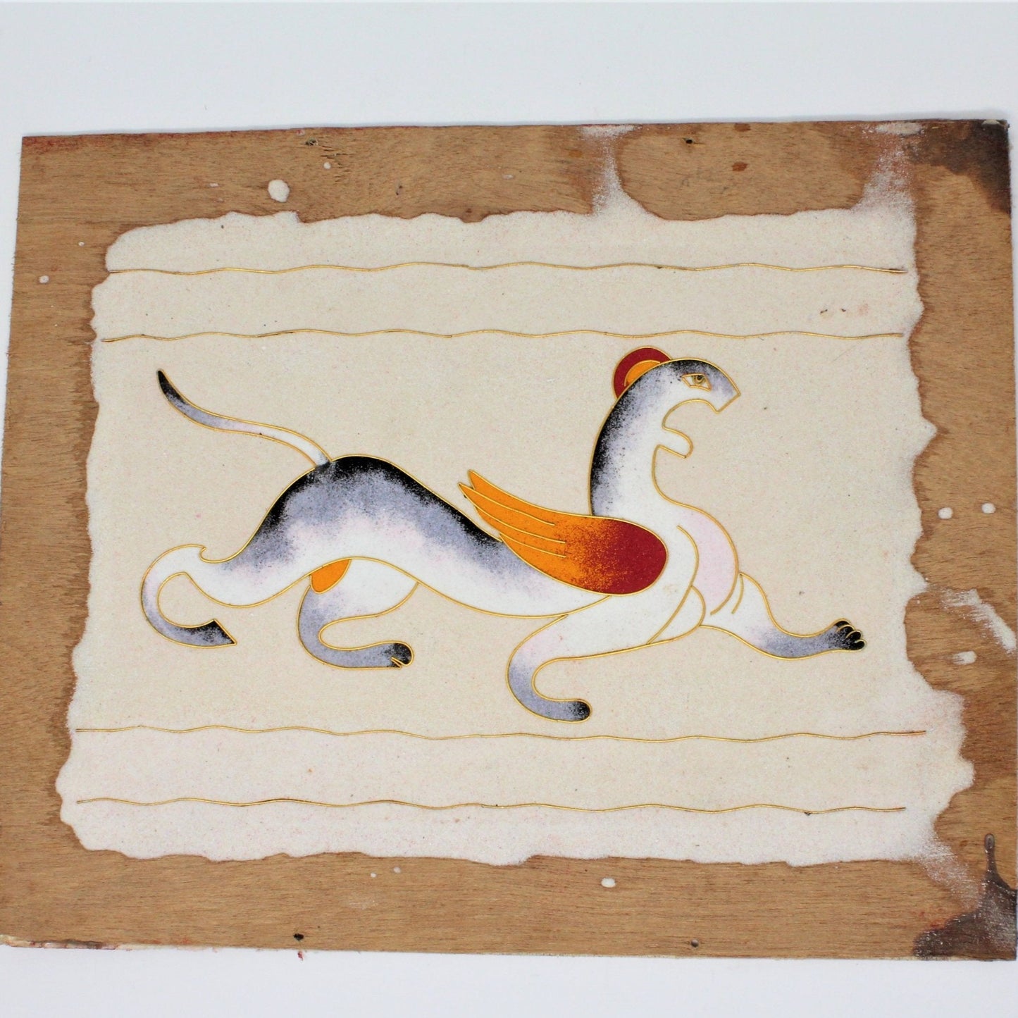 Sand Art, Aq Bar / Mythological Winged Cat, Unsigned, Vintage