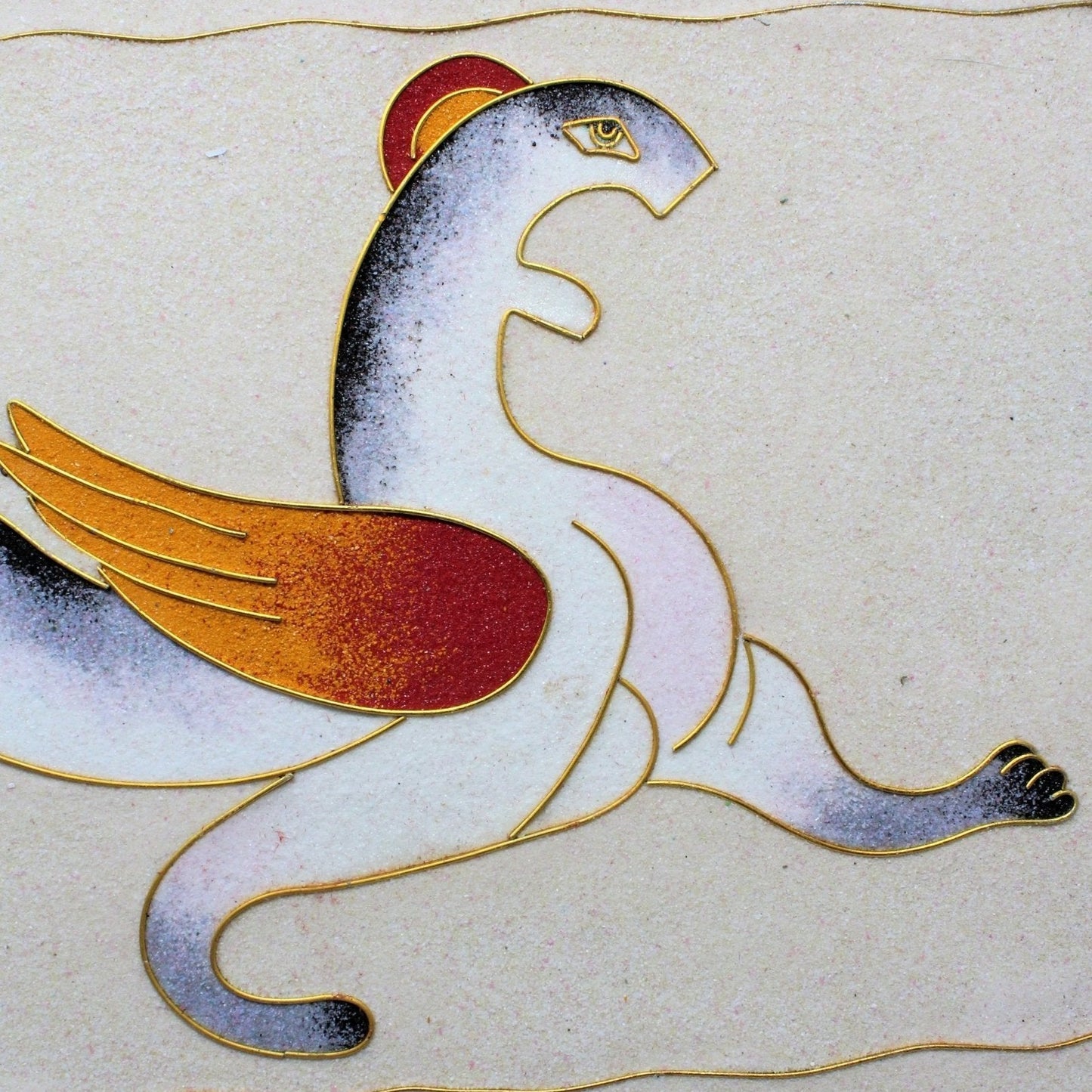 Sand Art, Aq Bar / Mythological Winged Cat, Unsigned, Vintage