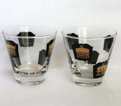 Whiskey Neat Glasses, Libbey, Coronets of Peers House of Lords, Set of 2, Vintage