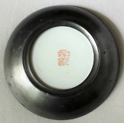 Bowl, Encased in Pewter, Roosters, Vintage Japan