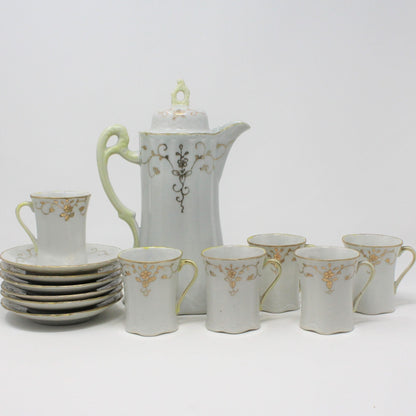 Chocolate Set, Imperial Nippon Moriage Gilded Floral, 14 Pcs. Antique