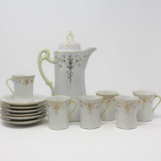 Chocolate Set, Imperial Nippon Moriage Gilded Floral, 14 Pcs. Antique