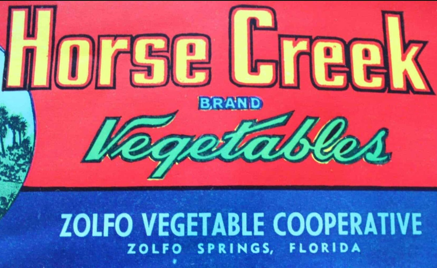 Crate Label, Horse Creek Vegetable, Original Lithograph, 1950's NOS, Vintage