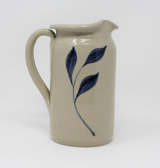 Pitcher, Williamsburg Pottery, Salt Glazed, Blue Leaves, Vintage