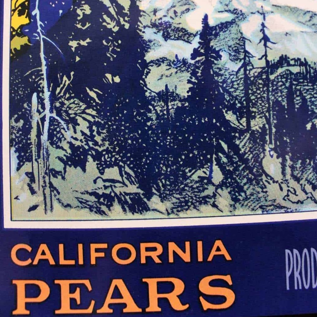 Crate Label, Mt Shasta California Pears, Original Lithograph, NOS, Vintage