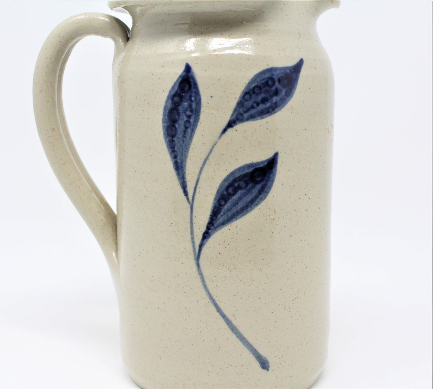 Pitcher, Williamsburg Pottery, Salt Glazed, Blue Leaves, Vintage