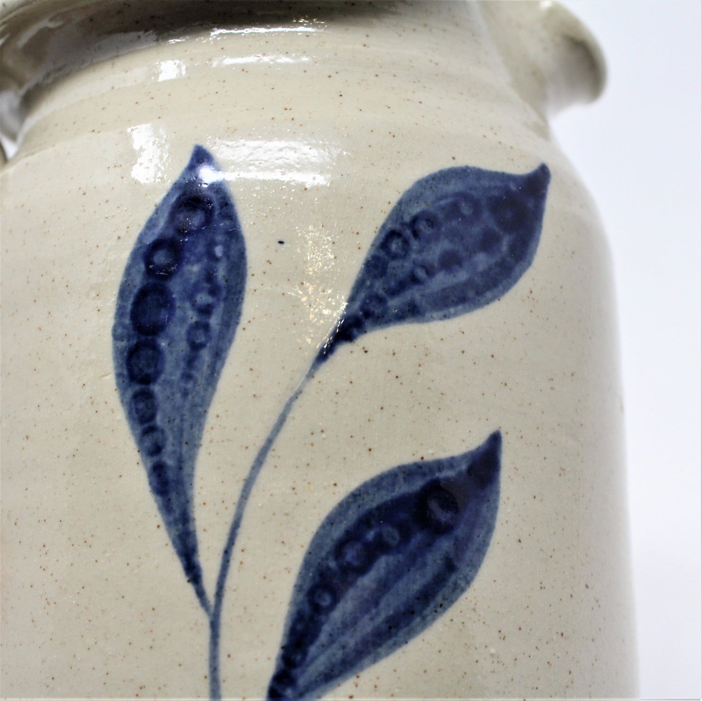 Pitcher, Williamsburg Pottery, Salt Glazed, Blue Leaves, Vintage