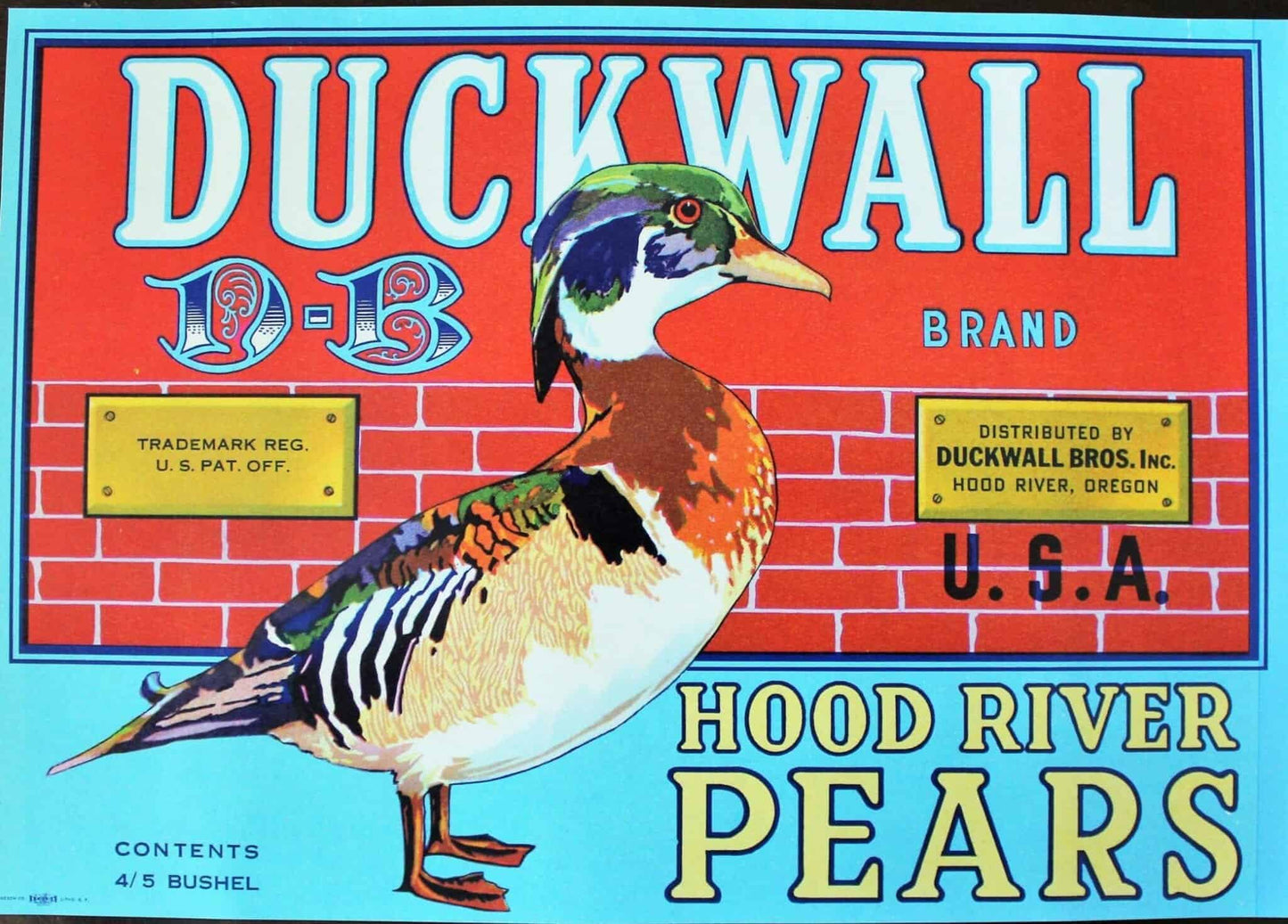 Crate Label, Duckwall, Hood River Pears, Original Lithograph, NOS, Vintage
