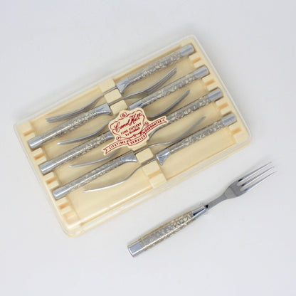 Steak Forks: Briddell Carvel Hall, Classic, Stainless with Silver-Tone Overlay Handles, Set of 8, Original Box, Crisfield MD USA, Vintage 1951 - SOLD