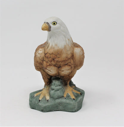 Figurine, Bald Eagle Standing on Rock, Porcelain Bisque, Vintage