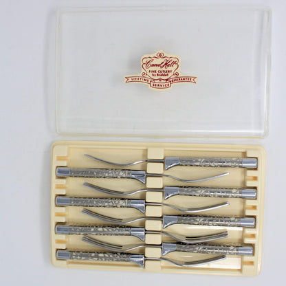 Steak Forks: Briddell Carvel Hall, Classic, Stainless with Silver-Tone Overlay Handles, Set of 8, Original Box, Crisfield MD USA, Vintage 1951 - SOLD